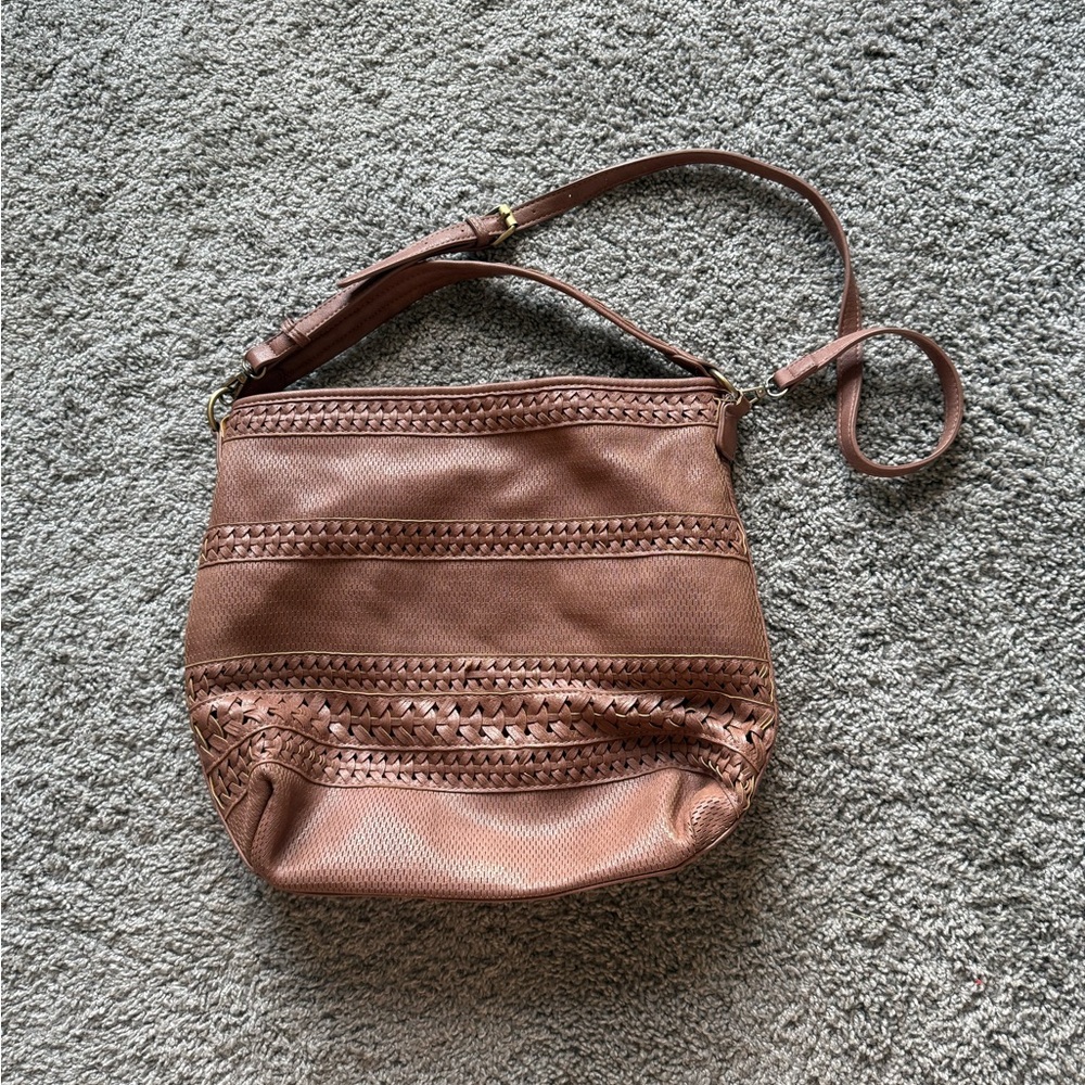Large Brown Crossbody and Shoulder Bag with Woven Details